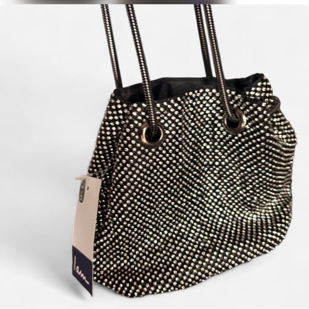 Black Rhinestone Drawstring Shoulder Bag - Picture 1 of 8